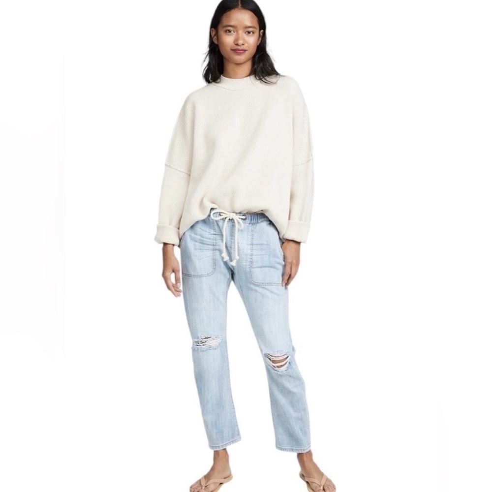 ONE TEASPOON Shabbies Distressed Light Wash Elastic Drawstring Waist Jeans XS
